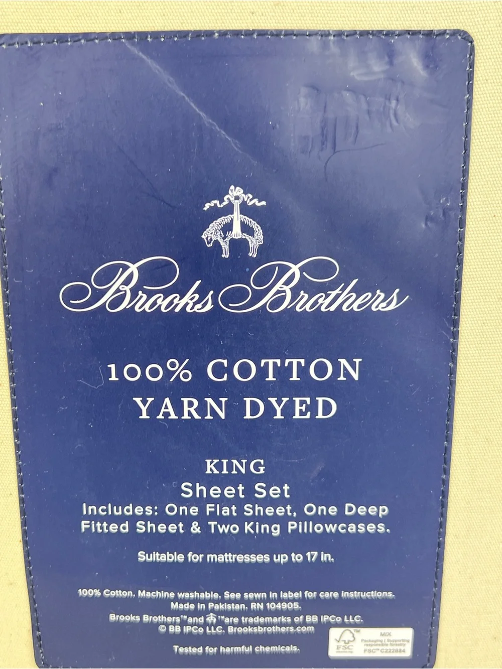 Brooks Brothers King Sheet Set Blue White Striped Cotton Yarn Dyed 4 Pc Set NEW